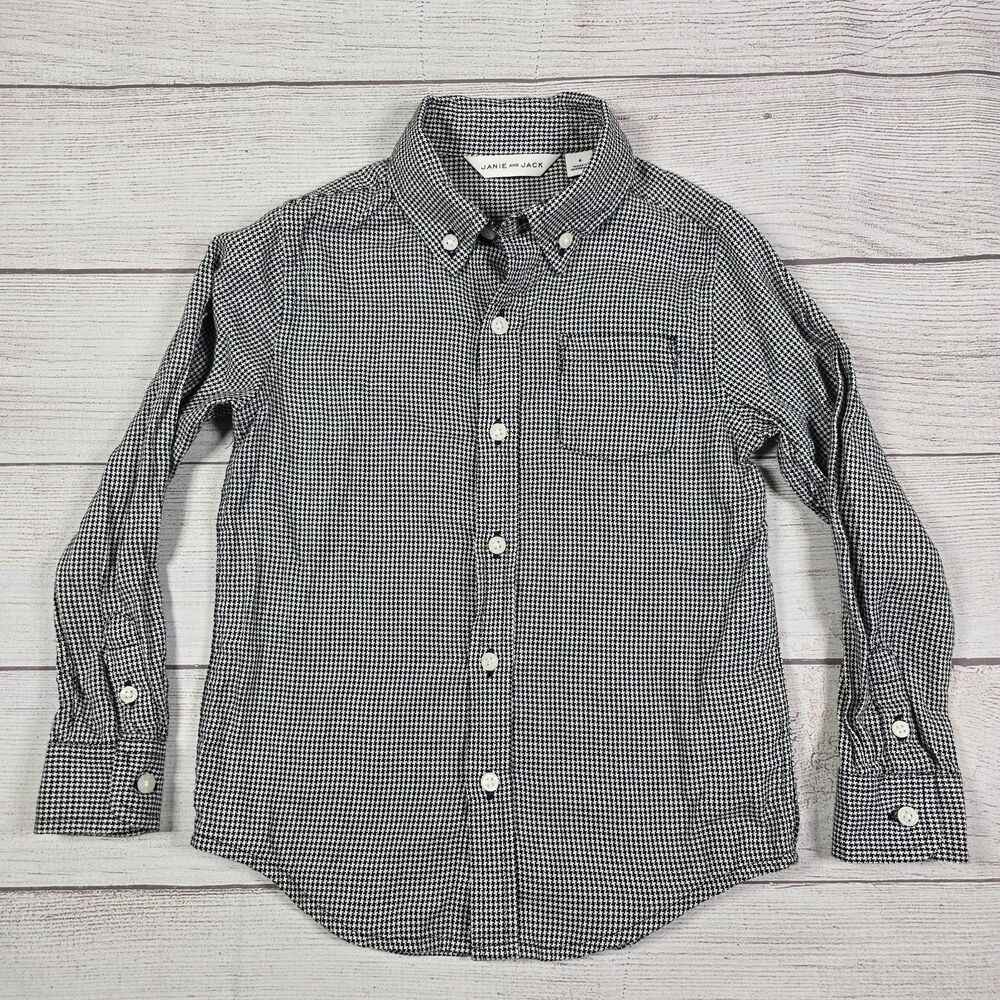 Janie & Jack Boy's Button Down Dress Shirt Size 4 Long Sleeve Cotton